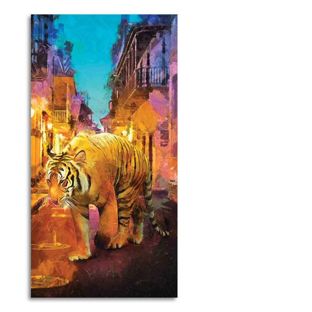 Tiger Walking in Street Premium Canvas Wall Painting - Decor Smart