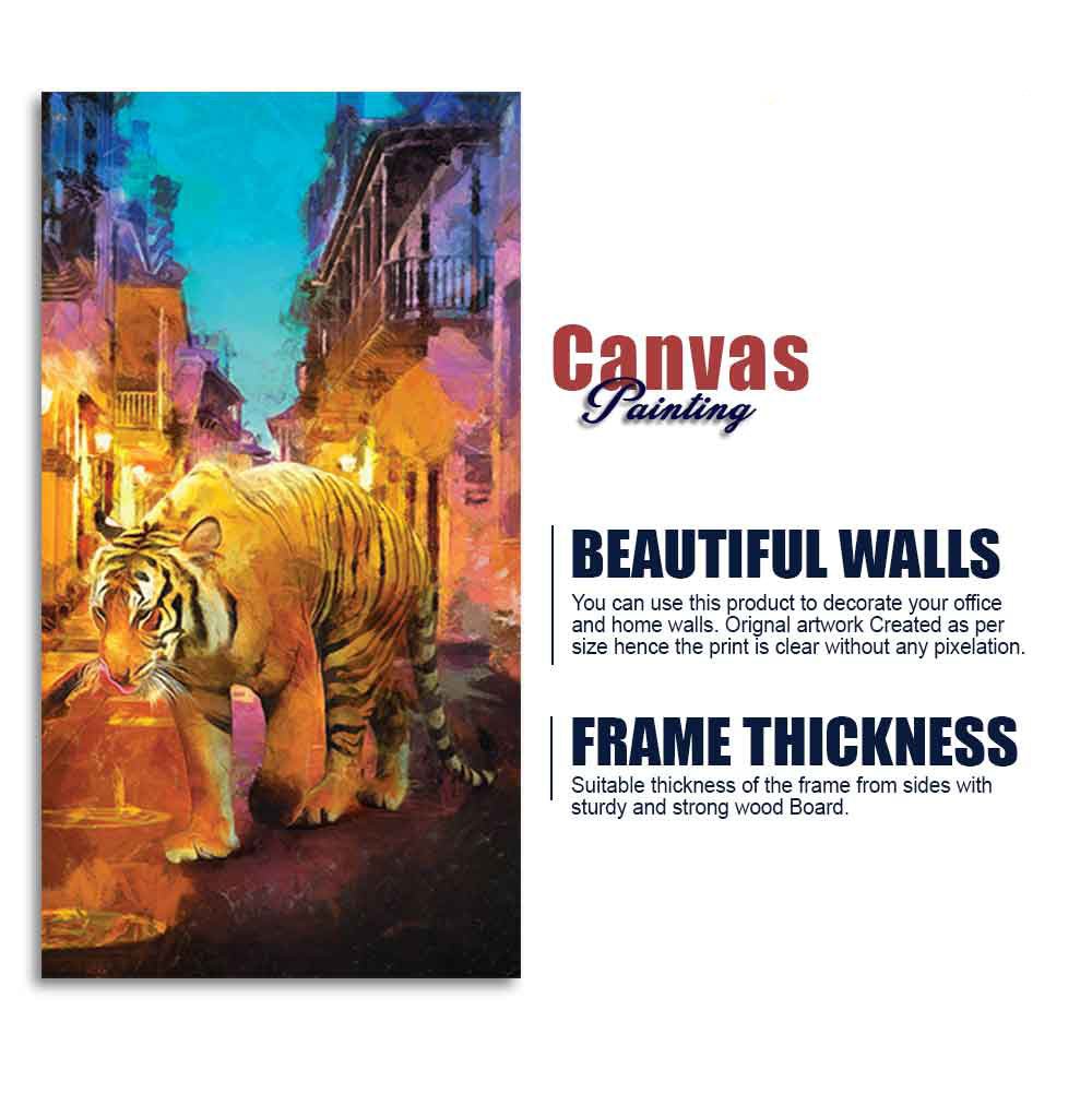Tiger Walking in Street Premium Canvas Wall Painting - Decor Smart