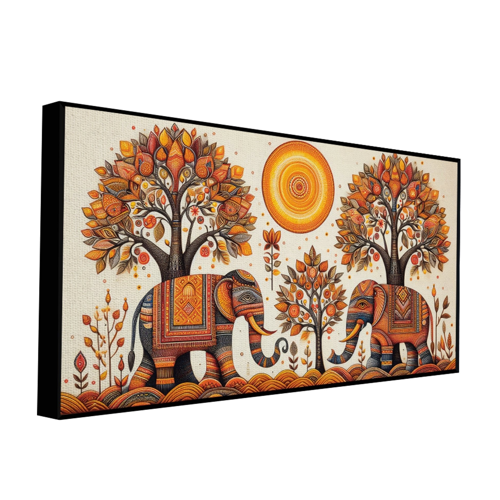 Traditional Elephant Art Canvas Wooden Wall Painting - Decor Smart