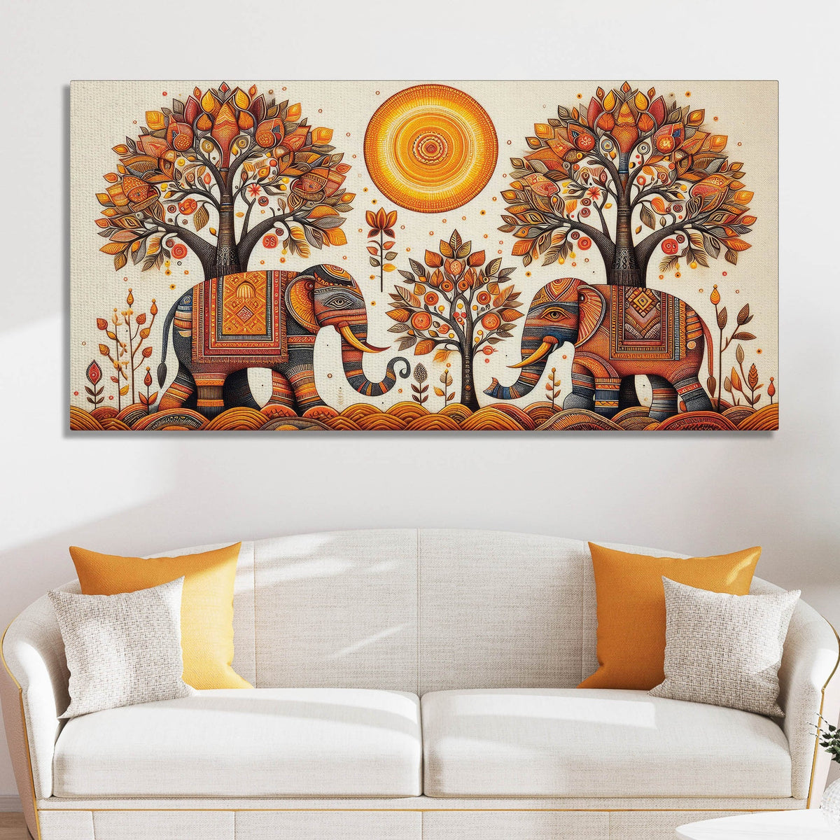 Traditional Elephant Art Canvas Wooden Wall Painting - Decor Smart