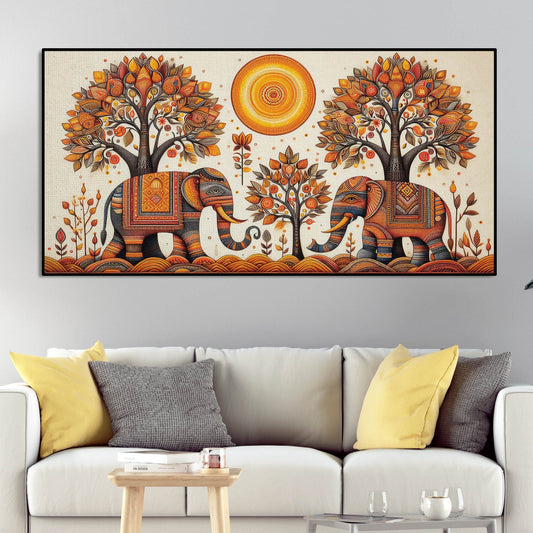 Traditional Elephant Art Canvas Wooden Wall Painting - Decor Smart