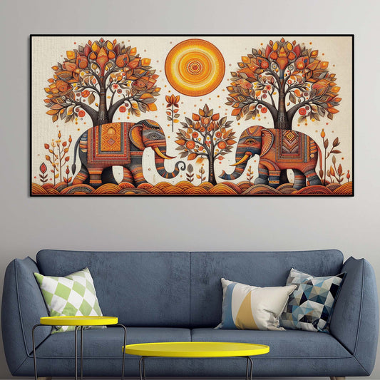 Traditional Elephant Art Canvas Wooden Wall Painting - Decor Smart