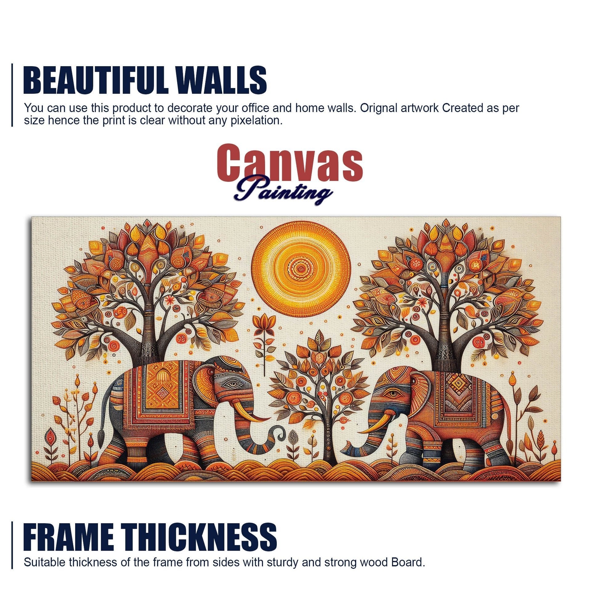 Traditional Elephant Art Canvas Wooden Wall Painting - Decor Smart