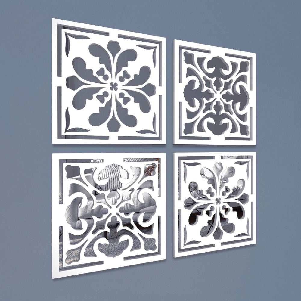 Traditional Enchanting Floral Mirror Wall Art Set of Four - Decor Smart