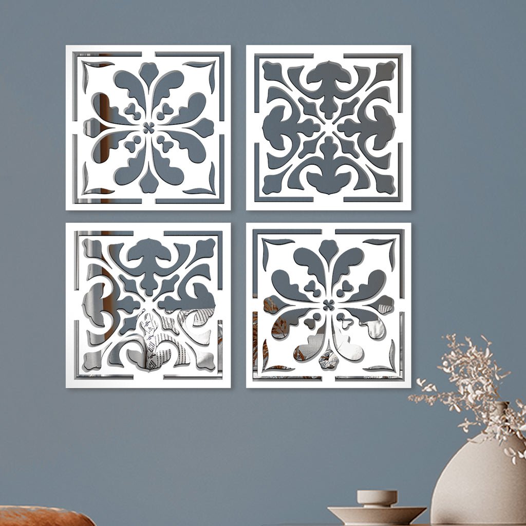 Traditional Enchanting Floral Mirror Wall Art Set of Four - Decor Smart