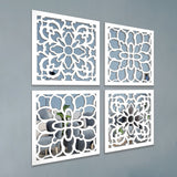 Traditional Intricate Pattern Wooden Mirror Wall Art Set of 4 - Decor Smart