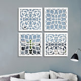 Traditional Intricate Pattern Wooden Mirror Wall Art Set of 4 - Decor Smart