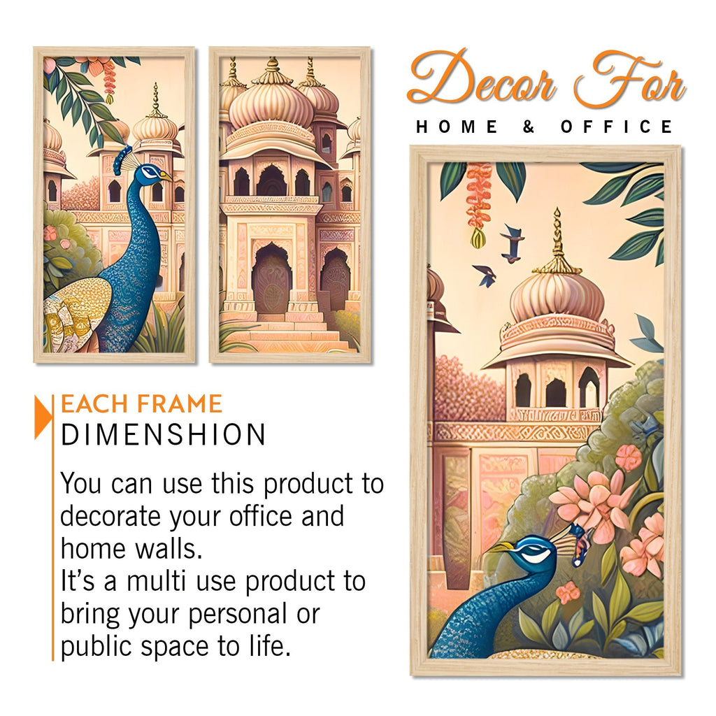 Traditional Mughal Garden View Wooden Wall Decor Frame Set of Three