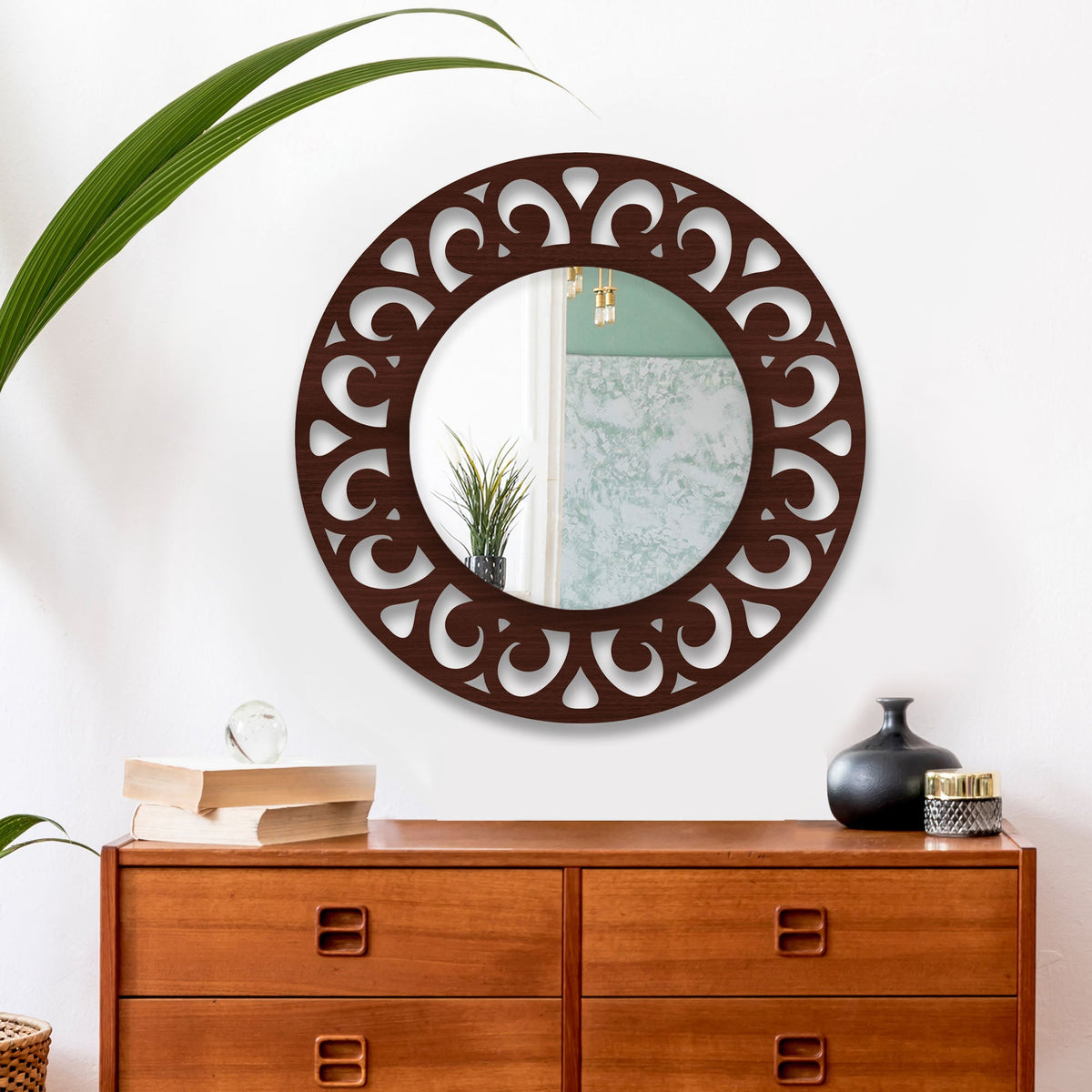 Traditional Style Floral Art Wooden Wall Mirror - Decor Smart