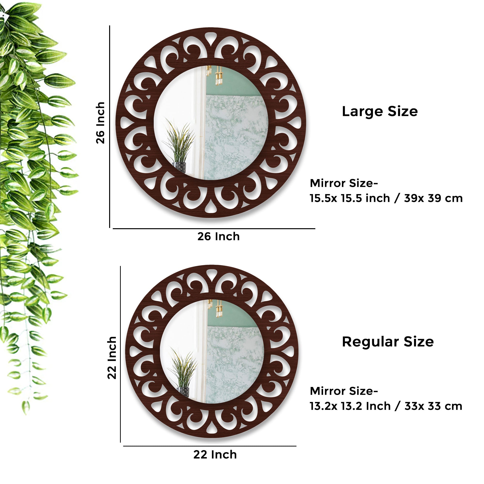 Traditional Style Floral Art Wooden Wall Mirror - Decor Smart