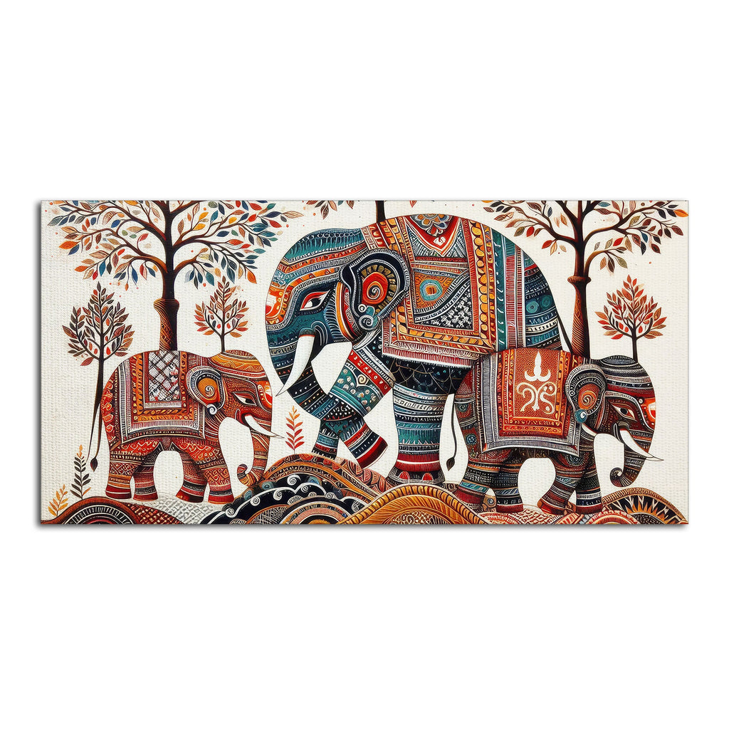Traditional Three Artistic Elephant Art Canvas Wooden Wall Painting