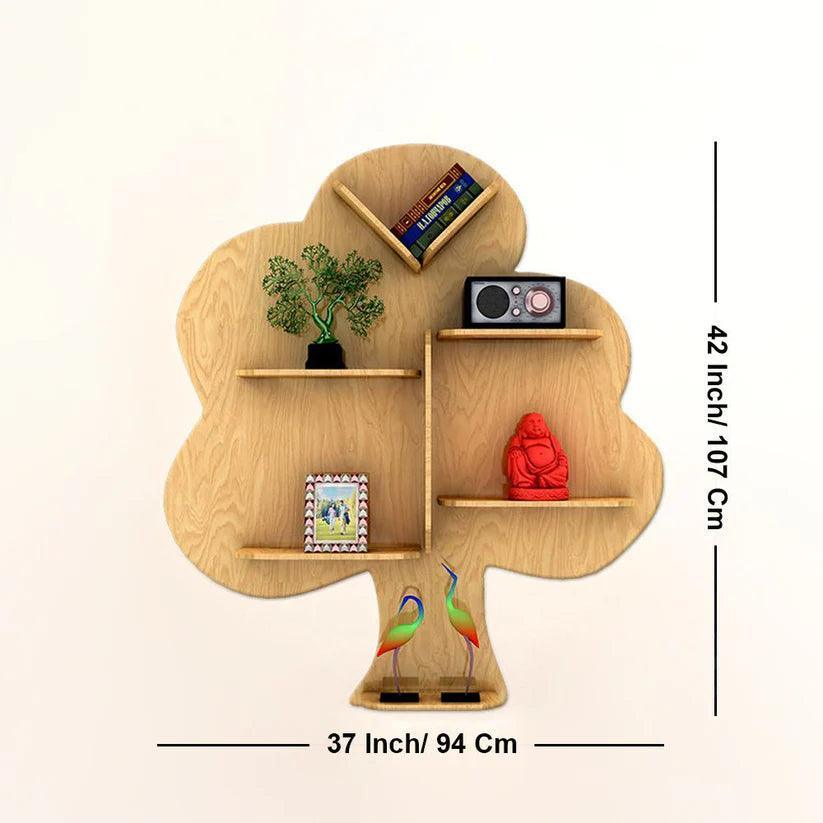 Tree Backlit Designer Wooden Wall Shelf / Book Shelf / Night Light, Light Oak Finish - Decor Smart