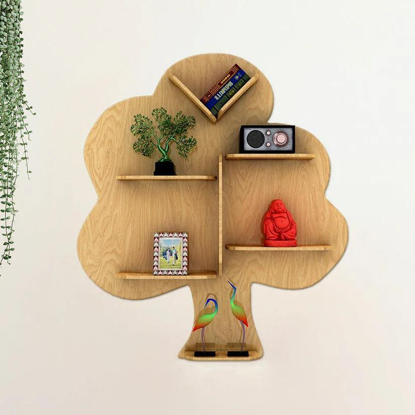 Tree Backlit Designer Wooden Wall Shelf / Book Shelf / Night Light, Light Oak Finish - Decor Smart