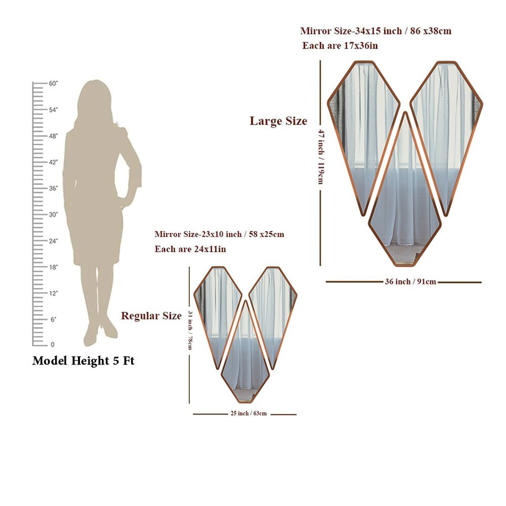 Tringle Shape Diamond Cut Copper Finish Vanity Mirrors Set Of 3 - Decor Smart