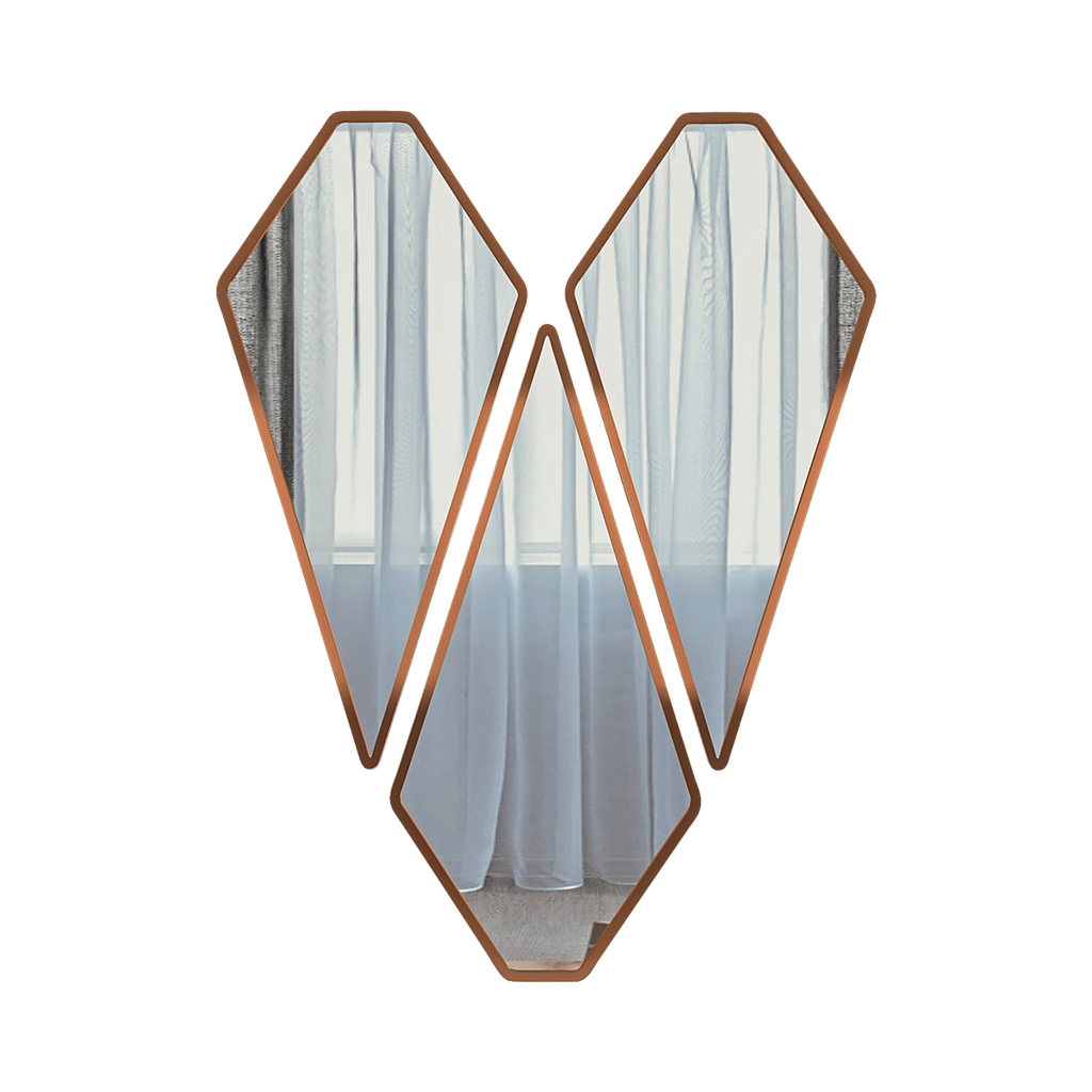Tringle Shape Diamond Cut Copper Finish Vanity Mirrors Set Of 3 - Decor Smart