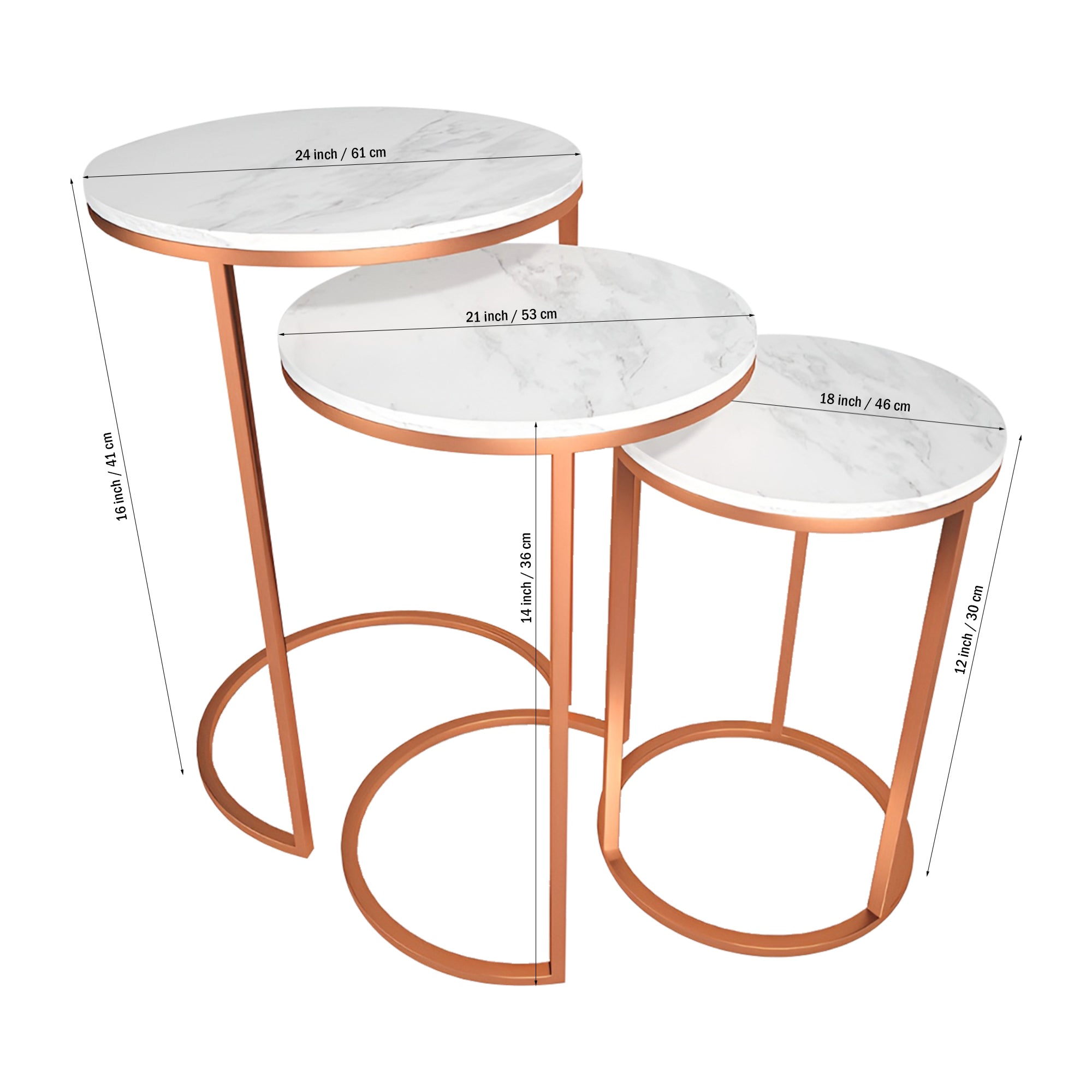 Trio Copper Premium Coffee Tables Set of 3 - Decor Smart