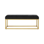 Tufted Black Velvet Bench with Sleek Gold Metal Legs Ottoman