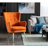Tufted Long Back Orange Color Lounge Chair with Ottoman - Decor Smart