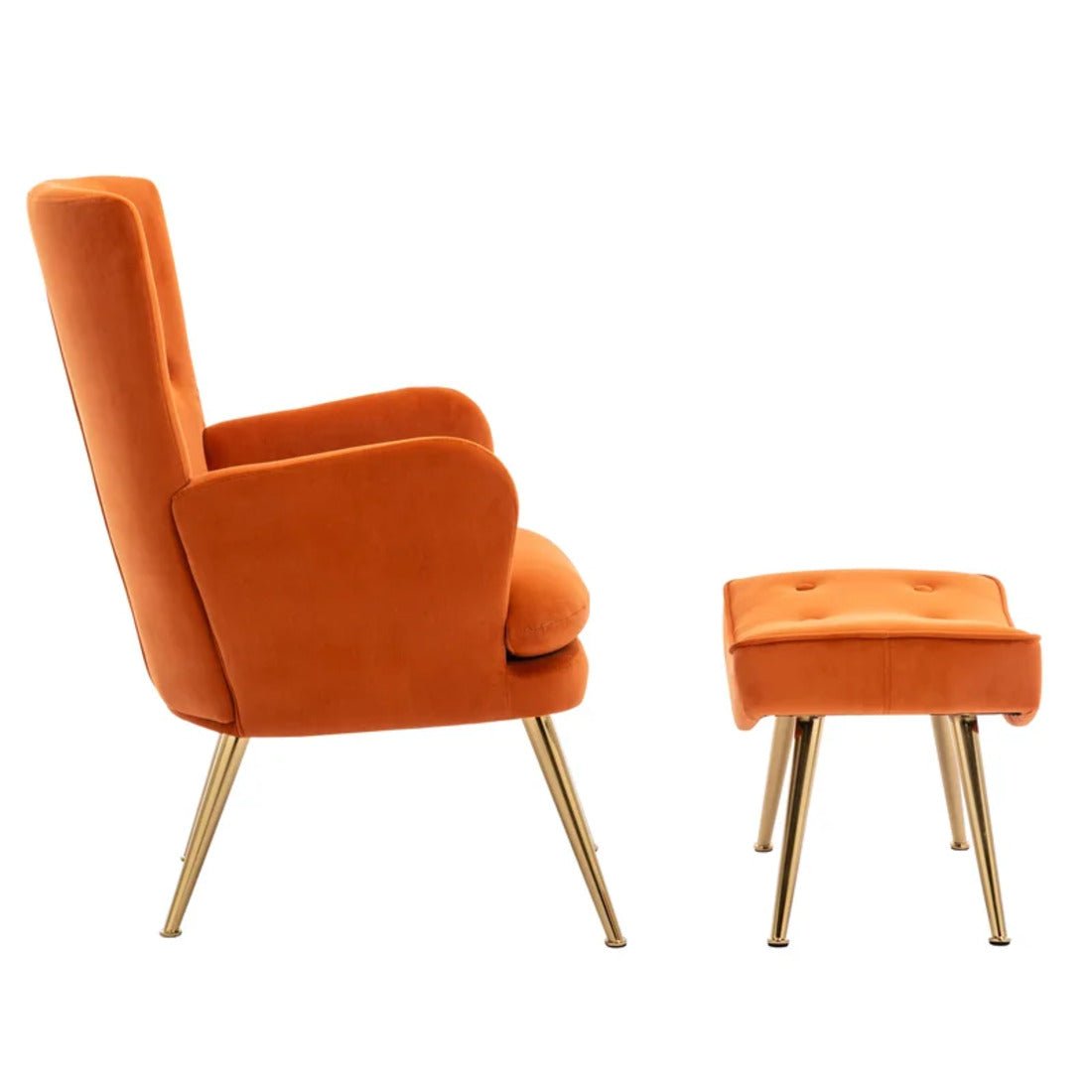 Tufted Long Back Orange Color Lounge Chair with Ottoman - Decor Smart