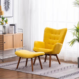 Tufted Long Back Royal Yellow Color Lounge Chair with Ottoman - Decor Smart