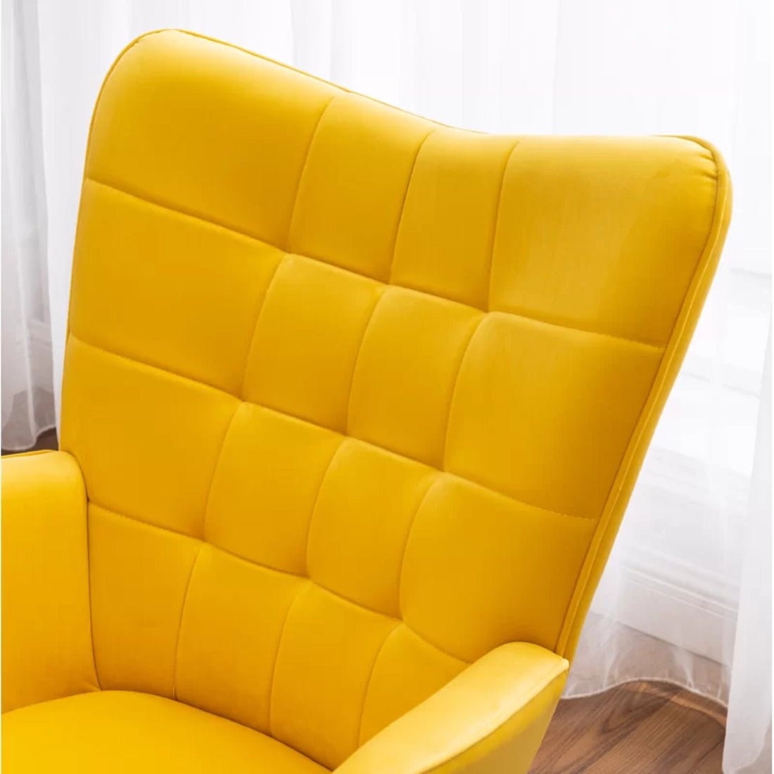 Tufted Long Back Royal Yellow Color Lounge Chair with Ottoman - Decor Smart