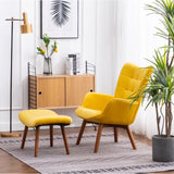 Tufted Long Back Royal Yellow Color Lounge Chair with Ottoman - Decor Smart