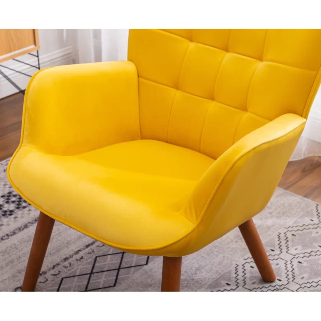 Tufted Long Back Royal Yellow Color Lounge Chair with Ottoman - Decor Smart
