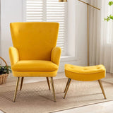 Tufted Long Back Yellow Color Lounge Chair with Ottoman - Decor Smart