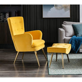 Tufted Long Back Yellow Color Lounge Chair with Ottoman - Decor Smart