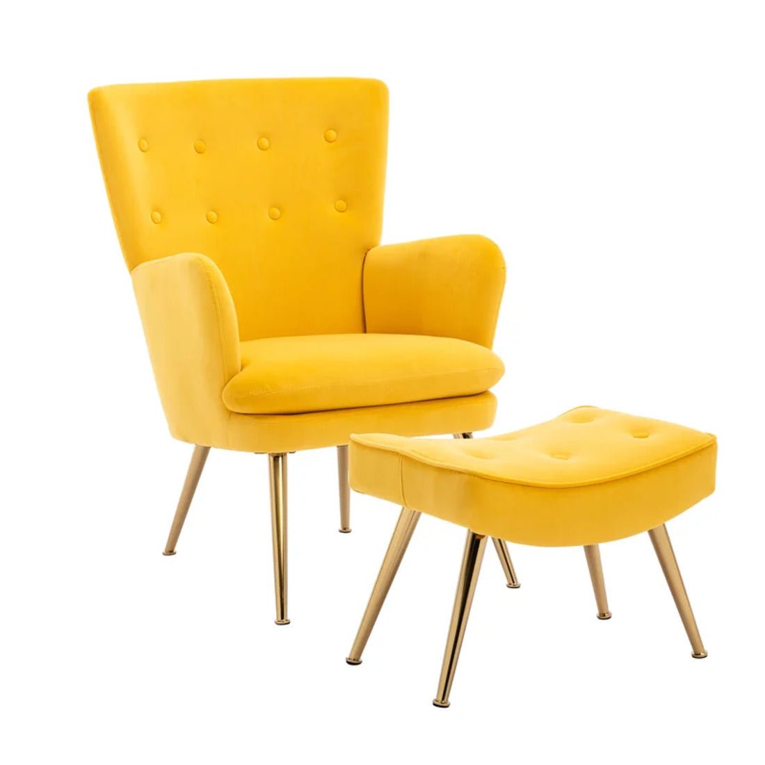Tufted Long Back Yellow Color Lounge Chair with Ottoman - Decor Smart