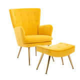 Tufted Long Back Yellow Color Lounge Chair with Ottoman - Decor Smart