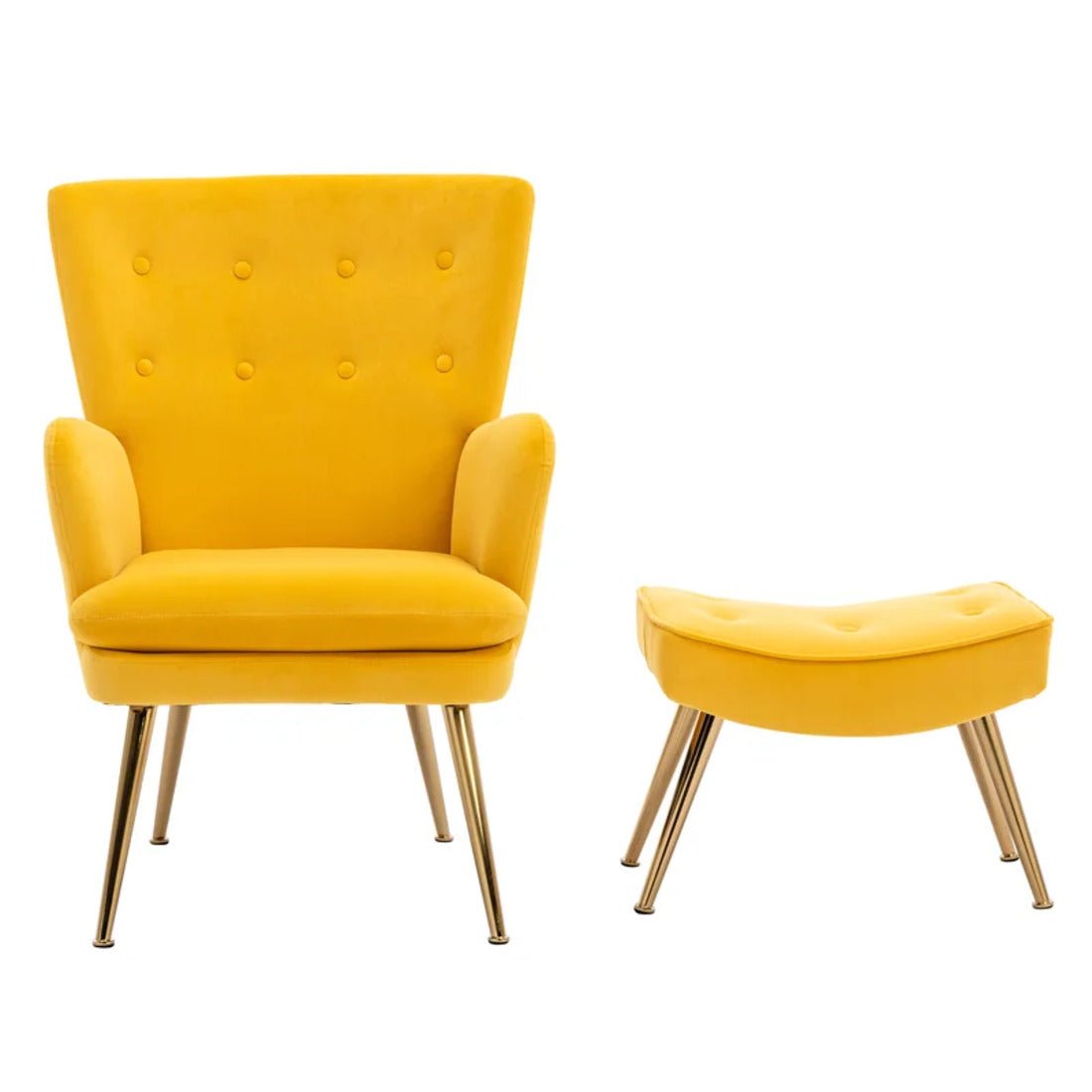 Tufted Long Back Yellow Color Lounge Chair with Ottoman - Decor Smart