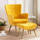 Tufted Long Back Yellow Color Lounge Chair with Ottoman - Decor Smart