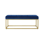 Tufted Royal Blue Velvet Bench with Sleek Gold Metal Legs Ottoman