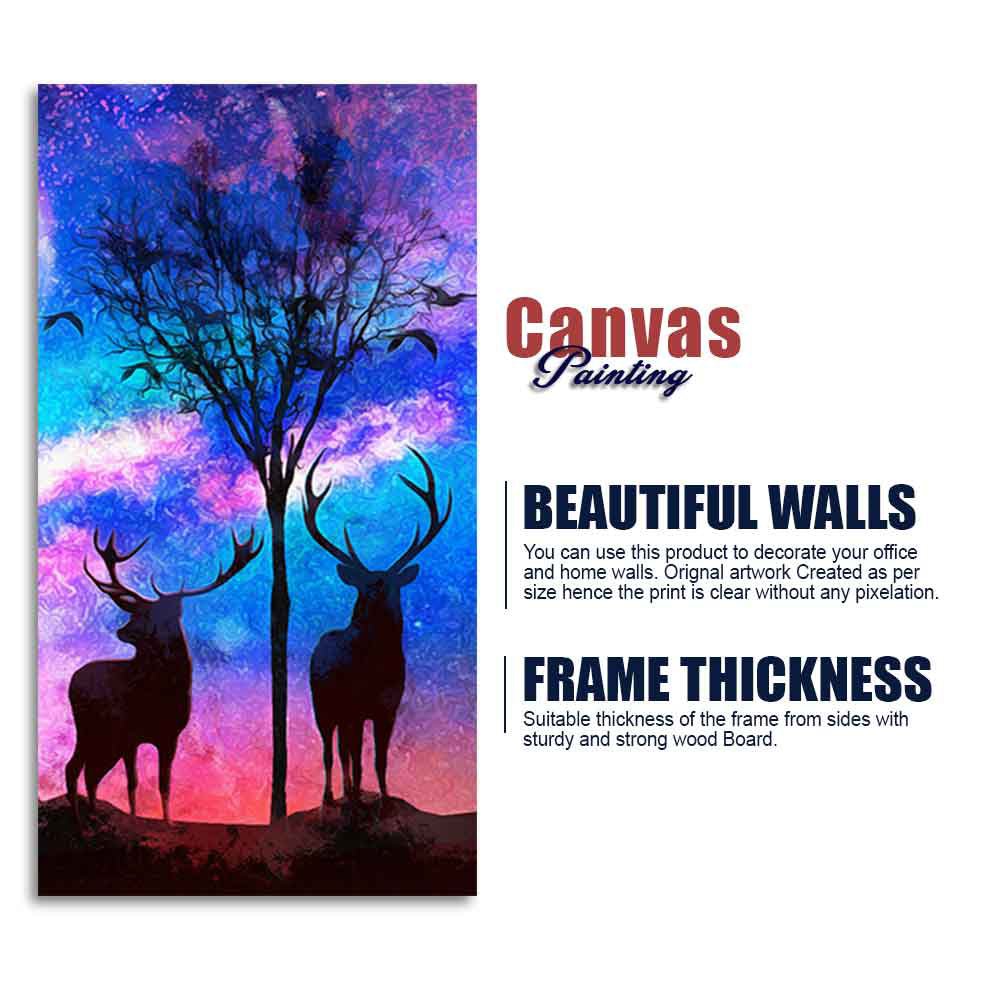 Two Deer in Forest at Night Premium Canvas Wall Painting - Decor Smart