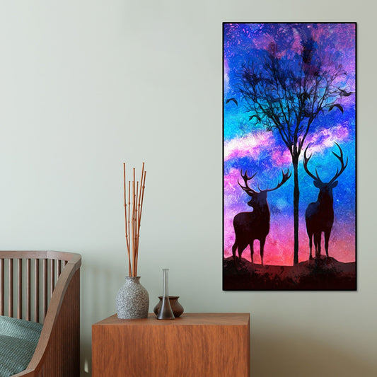 Two Deer in Forest at Night Premium Canvas Wall Painting - Decor Smart