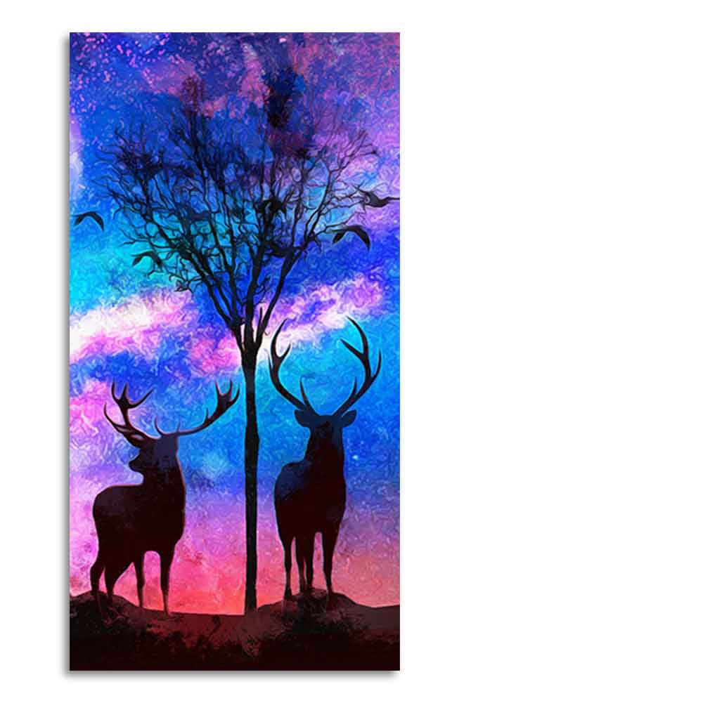 Two Deer in Forest at Night Premium Canvas Wall Painting - Decor Smart