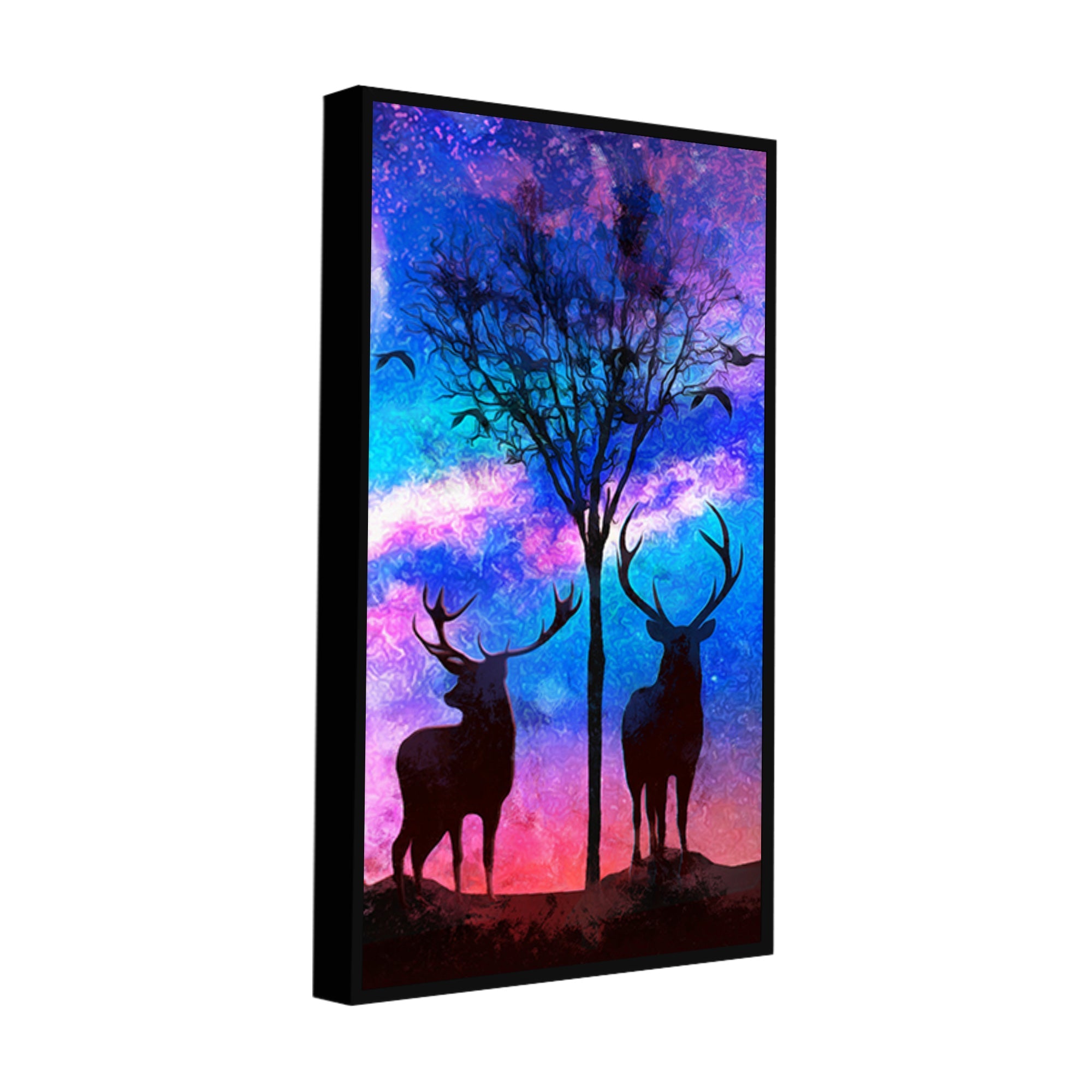 Two Deer in Forest at Night Premium Canvas Wall Painting