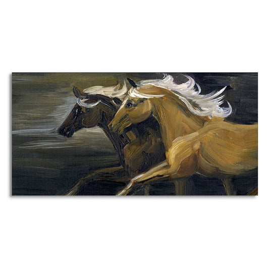 Two Horses Running in Dark Canvas Wall Painting - Decor Smart