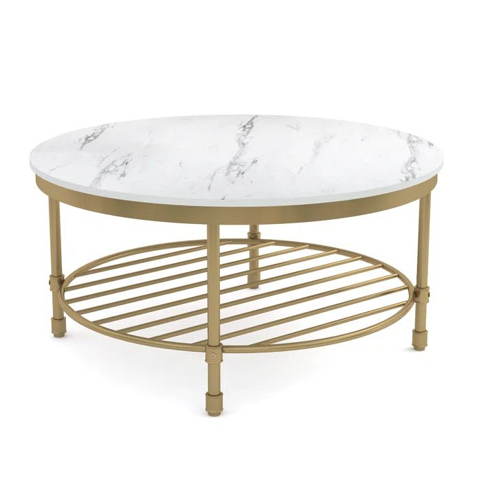 Two Tier Round Coffee Table with White Marble - Decor Smart
