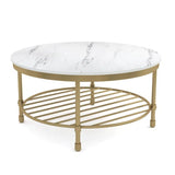 Two Tier Round Coffee Table with White Marble - Decor Smart