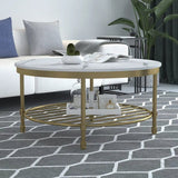 Two Tier Round Coffee Table with White Marble - Decor Smart