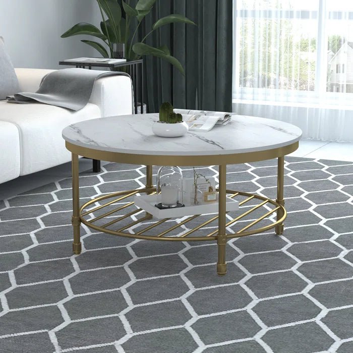 Two Tier Round Coffee Table with White Marble - Decor Smart