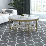 Two Tier Round Coffee Table with White Marble - Decor Smart