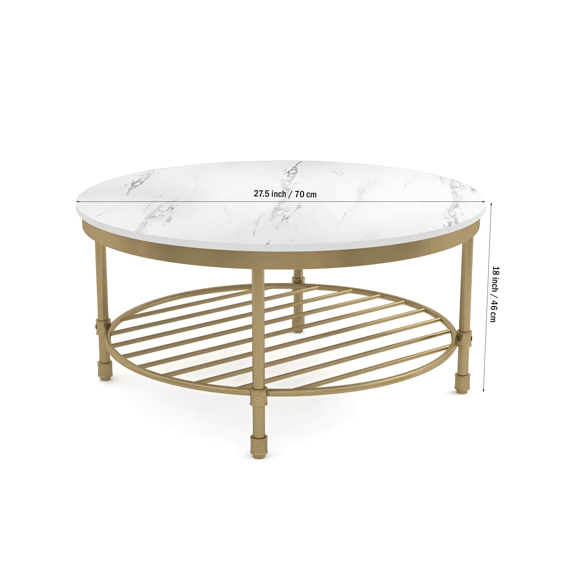 Two Tier Round Coffee Table with White Marble - Decor Smart