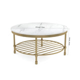 Two Tier Round Coffee Table with White Marble - Decor Smart