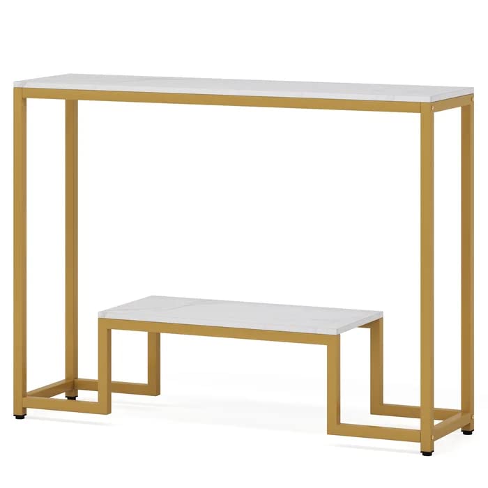 Two - Tier White Marble Gold Console Table - Decor Smart