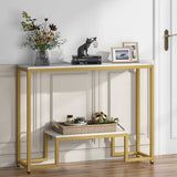 Two - Tier White Marble Gold Console Table - Decor Smart