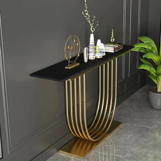 U - Shape Black Marble Golden Console Table - Decor Smart