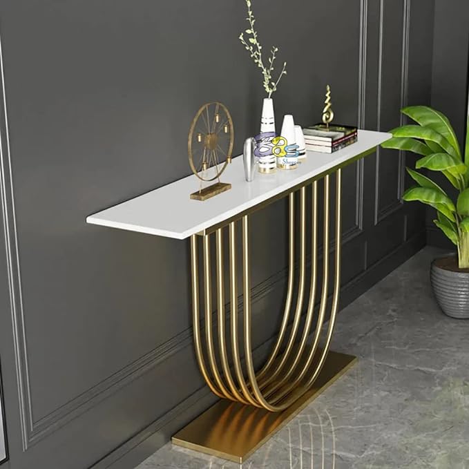 U - Shape White Marble Golden Console Table - Decor Smart